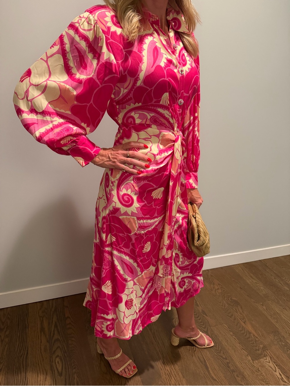 FARM Rio Pink & Cream Printed Tie-Waist Midi Dress - Picture 2 of 8